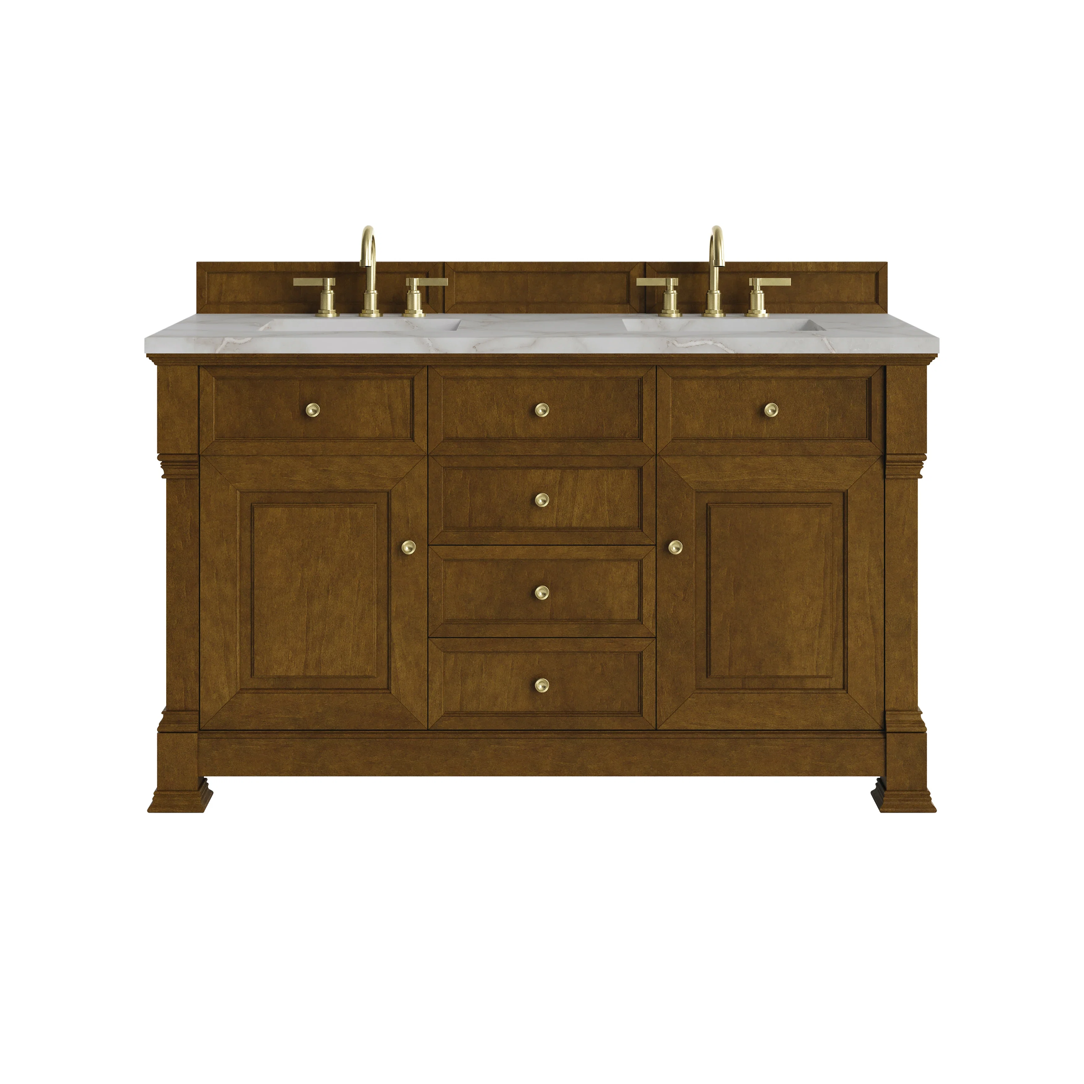 Brookfield 60" Double Vanity, Honey Oak w/ 3 CM Victorian Silver Silestone Top w/FreePower Wireless Charger