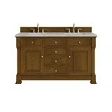 Brookfield 60" Double Vanity, Honey Oak w/ 3 CM Victorian Silver Silestone Top w/FreePower Wireless Charger