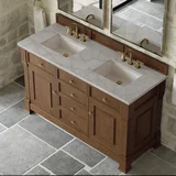 Brookfield 60" Double Vanity, Honey Oak w/ 3 CM Victorian Silver Silestone Top w/FreePower Wireless Charger