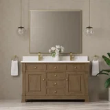 Brookfield 60" Double Vanity, Pecan w/ Single Hole 3CM White Zeus Silestone Top & Backsplash