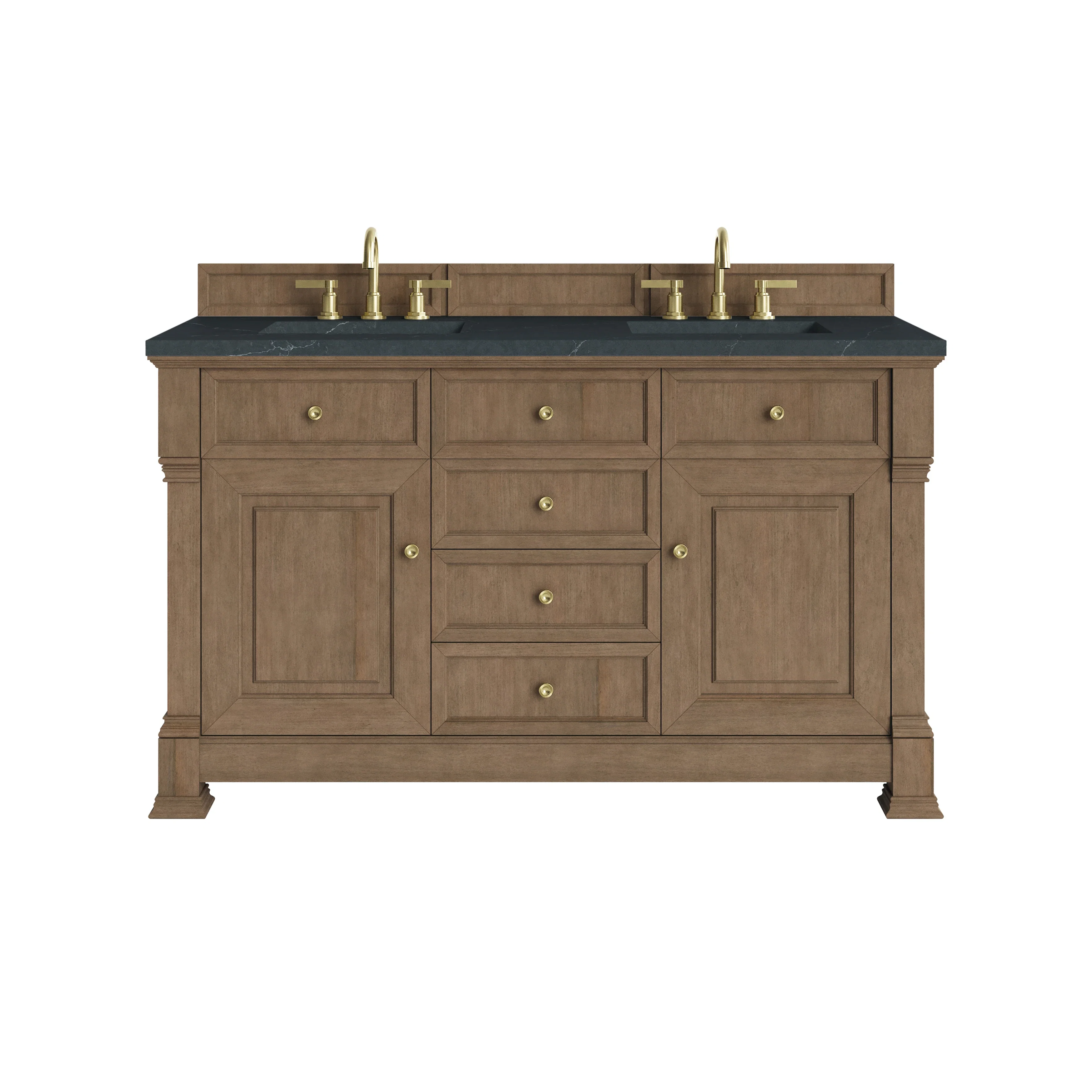 Brookfield 60" Double Vanity, Pecan w/3 CM Charcoal Soapstone Silestone Top