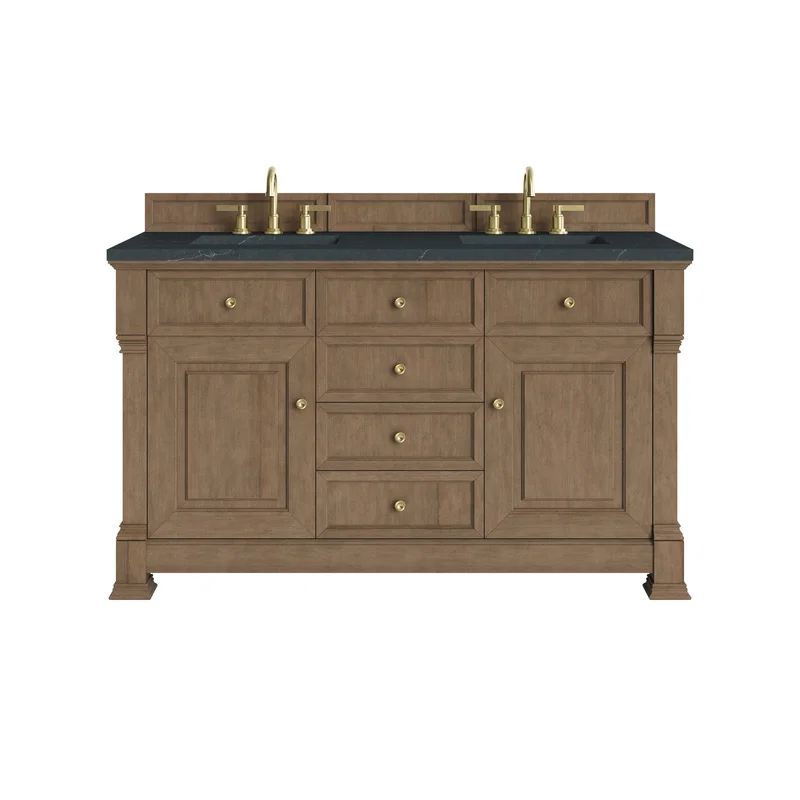 Brookfield 60" Double Vanity, Pecan w/3 CM Charcoal Soapstone Silestone Top