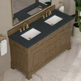 Brookfield 60" Double Vanity, Pecan w/3 CM Charcoal Soapstone Silestone Top