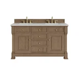 Brookfield 60" Double Vanity, Pecan w/3 CM Eternal Jasmine Pearl Silestone Top