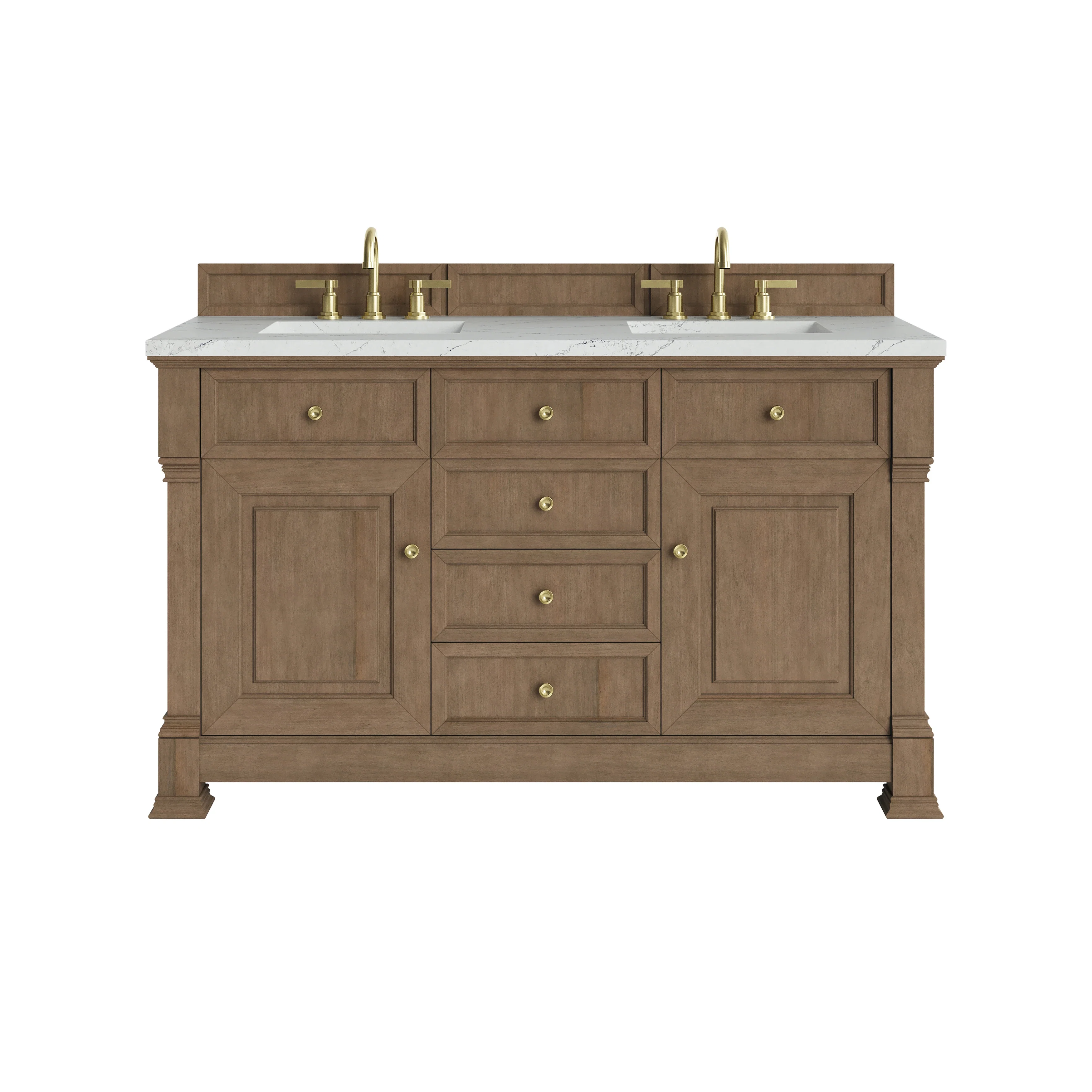 Brookfield 60" Double Vanity, Pecan w/ 3 CM Ethereal Noctis Silestone  Top