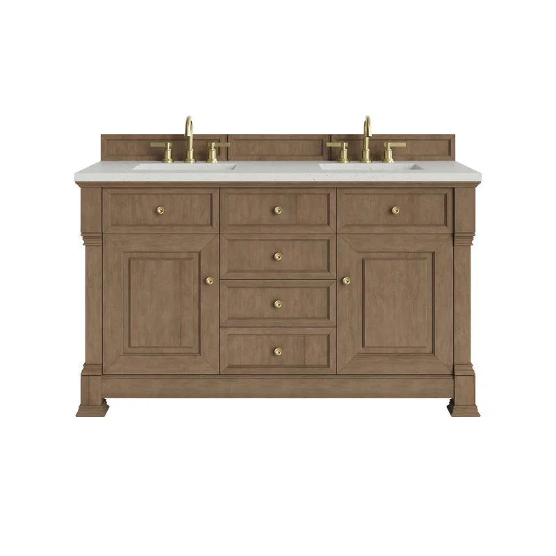 Brookfield 60" Double Vanity, Pecan w/ 3 CM Lime Delight Silestone Top