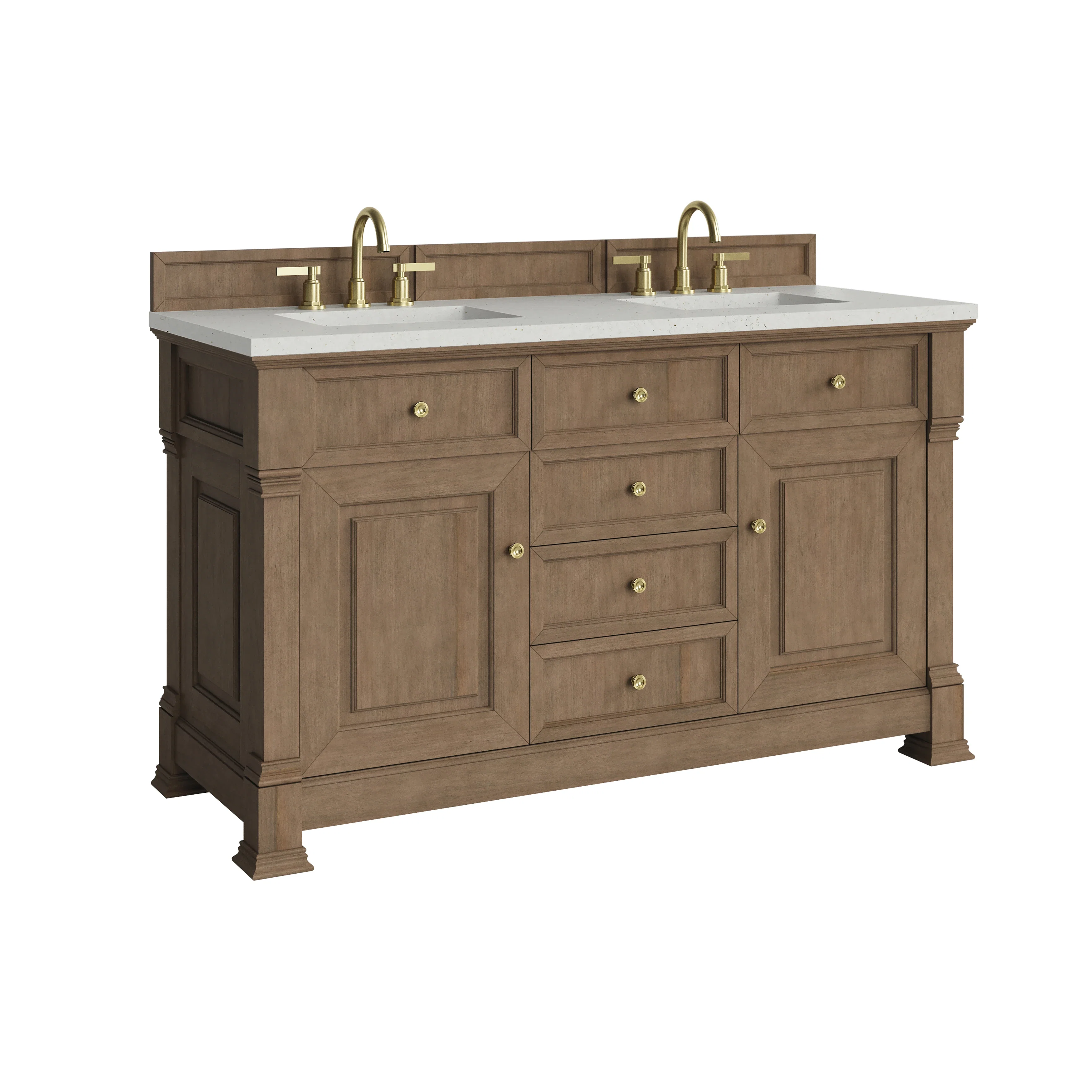 Brookfield 60" Double Vanity, Pecan w/ 3 CM Lime Delight Silestone  Top