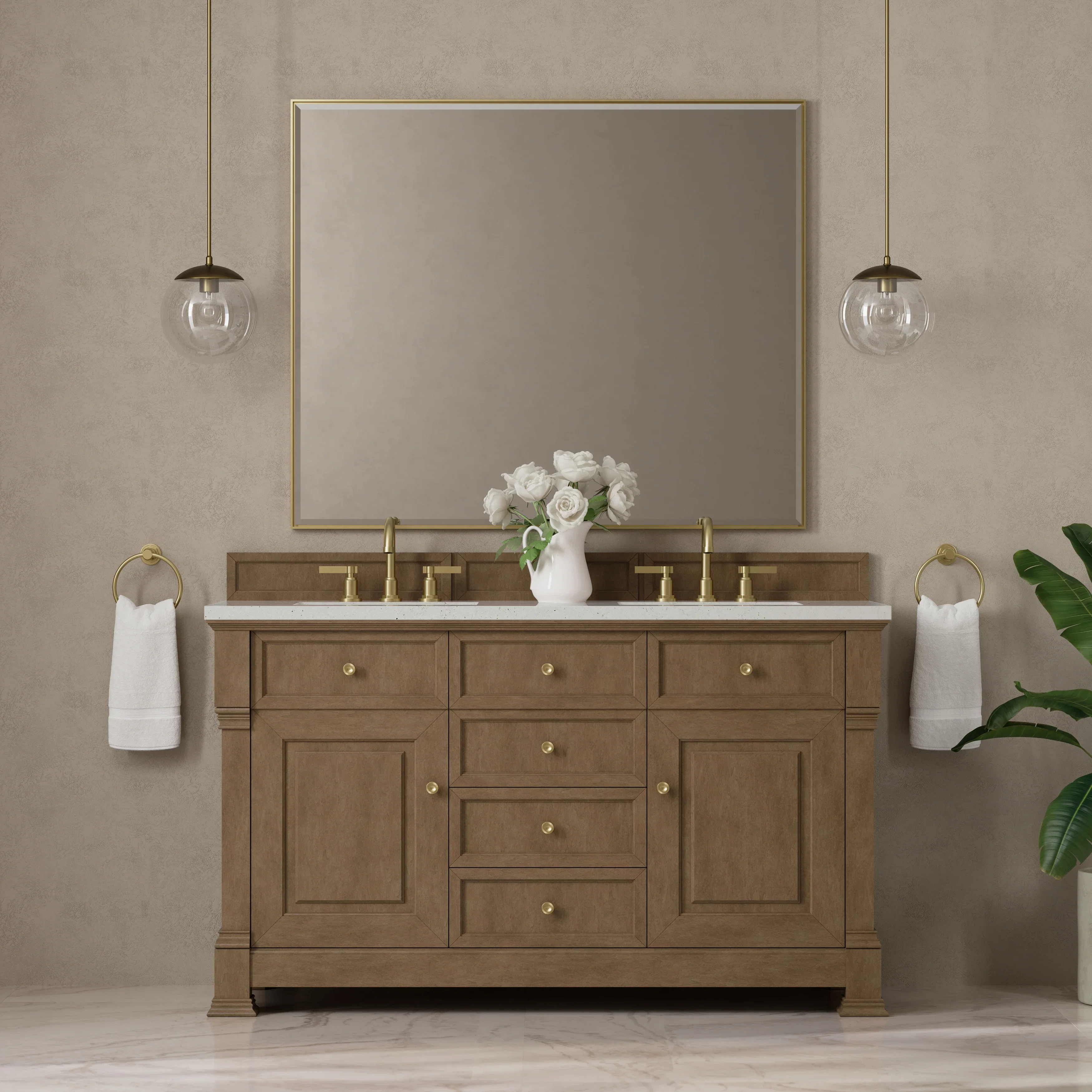 Brookfield 60" Double Vanity, Pecan w/ 3 CM Lime Delight Silestone  Top