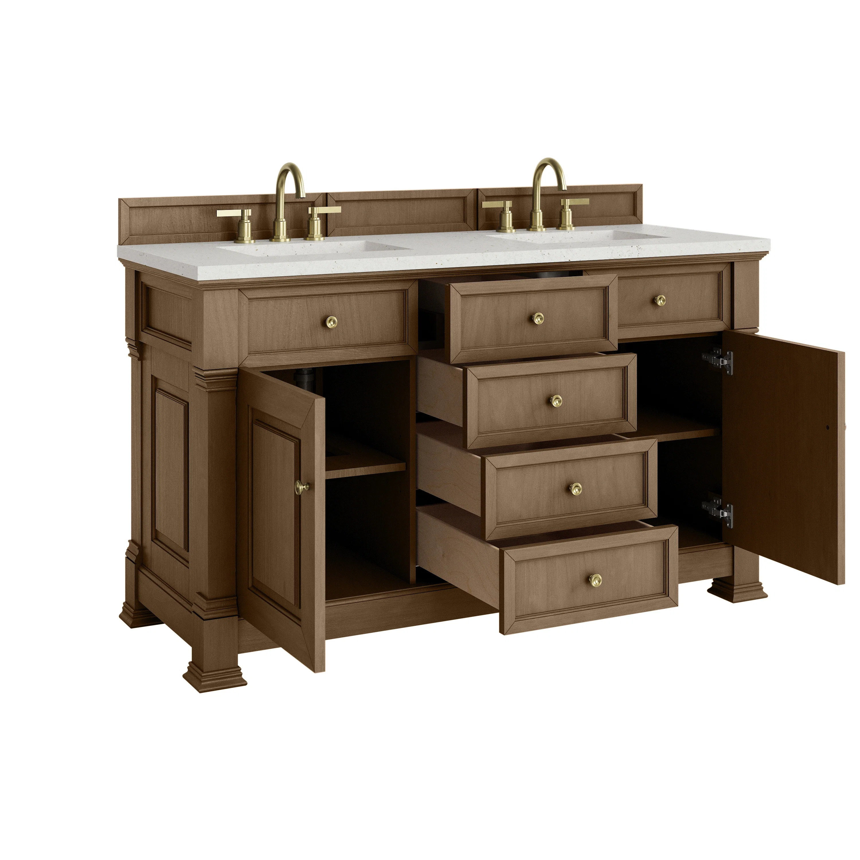 Brookfield 60" Double Vanity, Pecan w/ 3 CM Lime Delight Silestone  Top