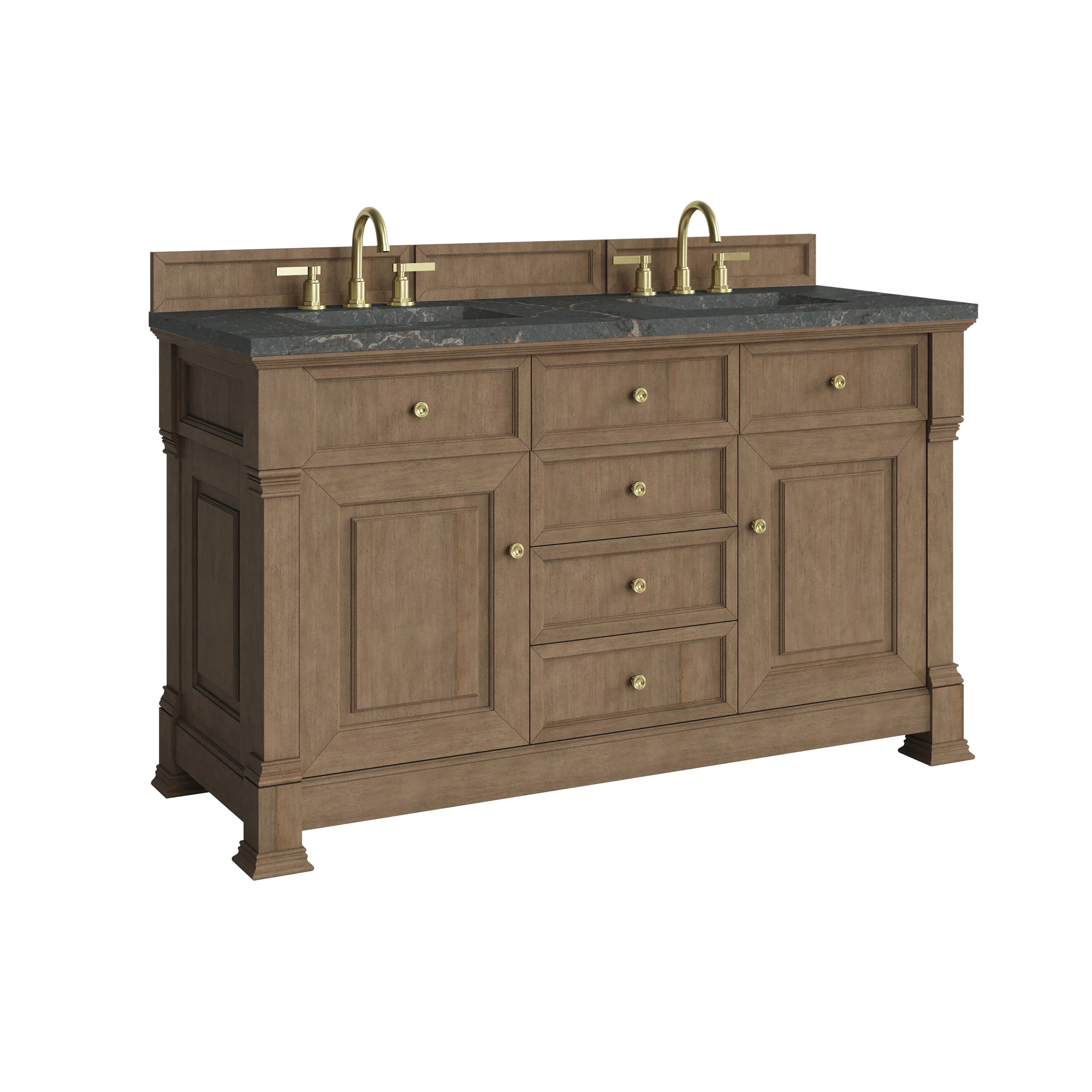 Brookfield 60" Double Vanity, Pecan w/ 3 CM Parisien Bleu Silestone Top