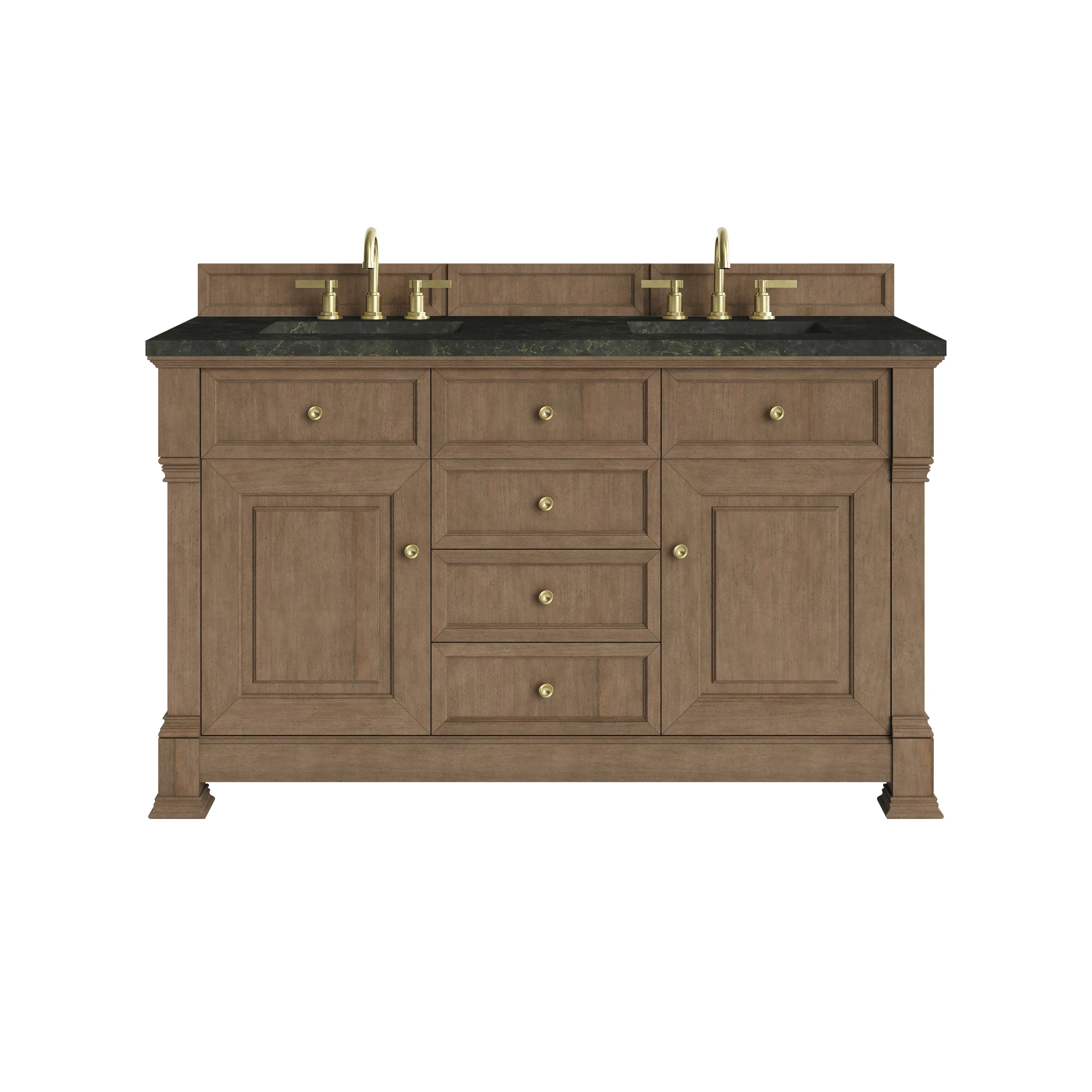 Brookfield 60" Double Vanity, Pecan, w/ 3 CM Phantome Eclos Top