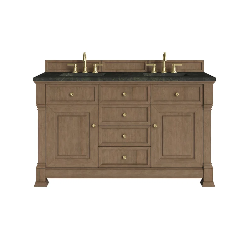 Brookfield 60" Double Vanity, Pecan, w/ 3 CM Phantome Eclos Top