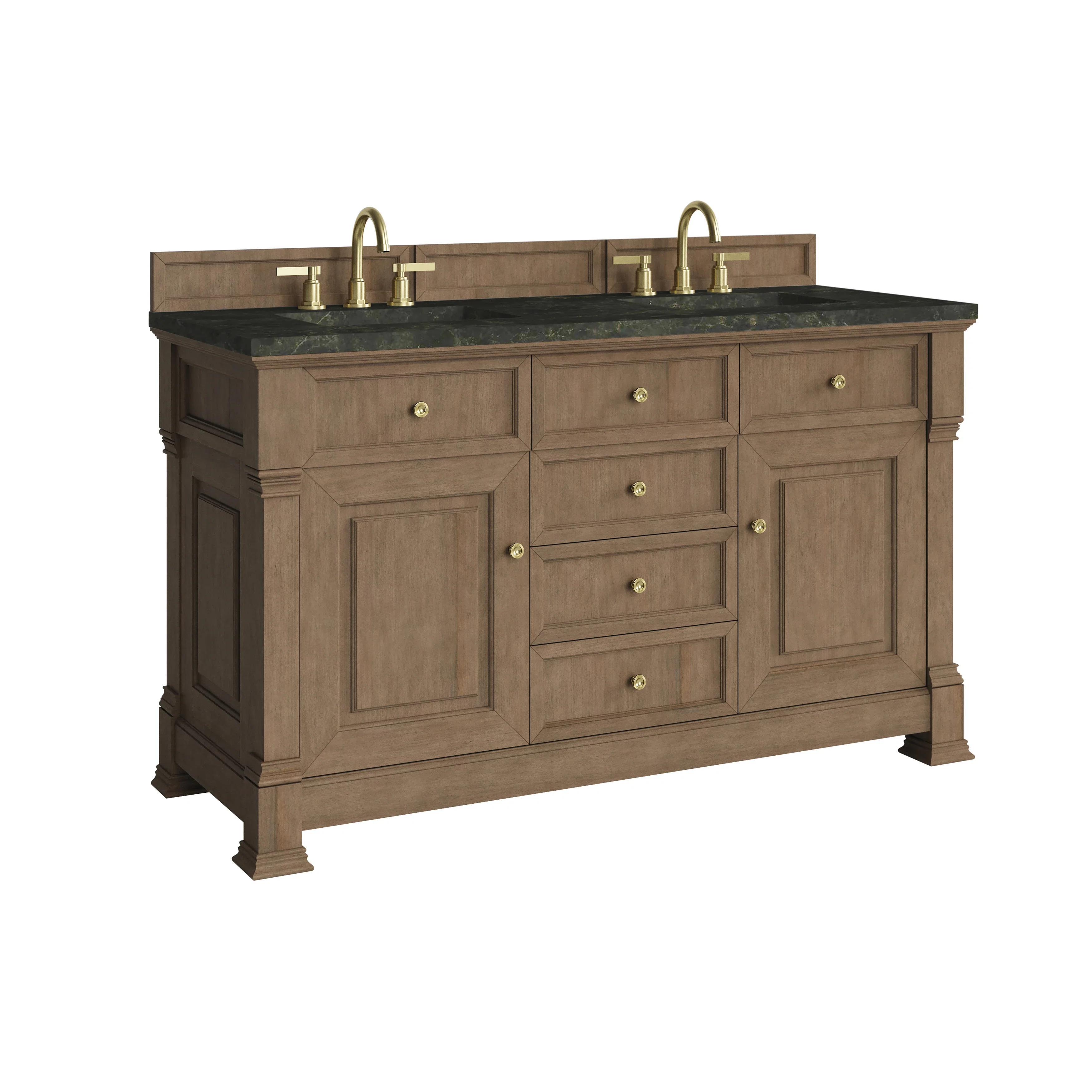 Brookfield 60" Double Vanity, Pecan, w/ 3 CM Phantome Eclos Top