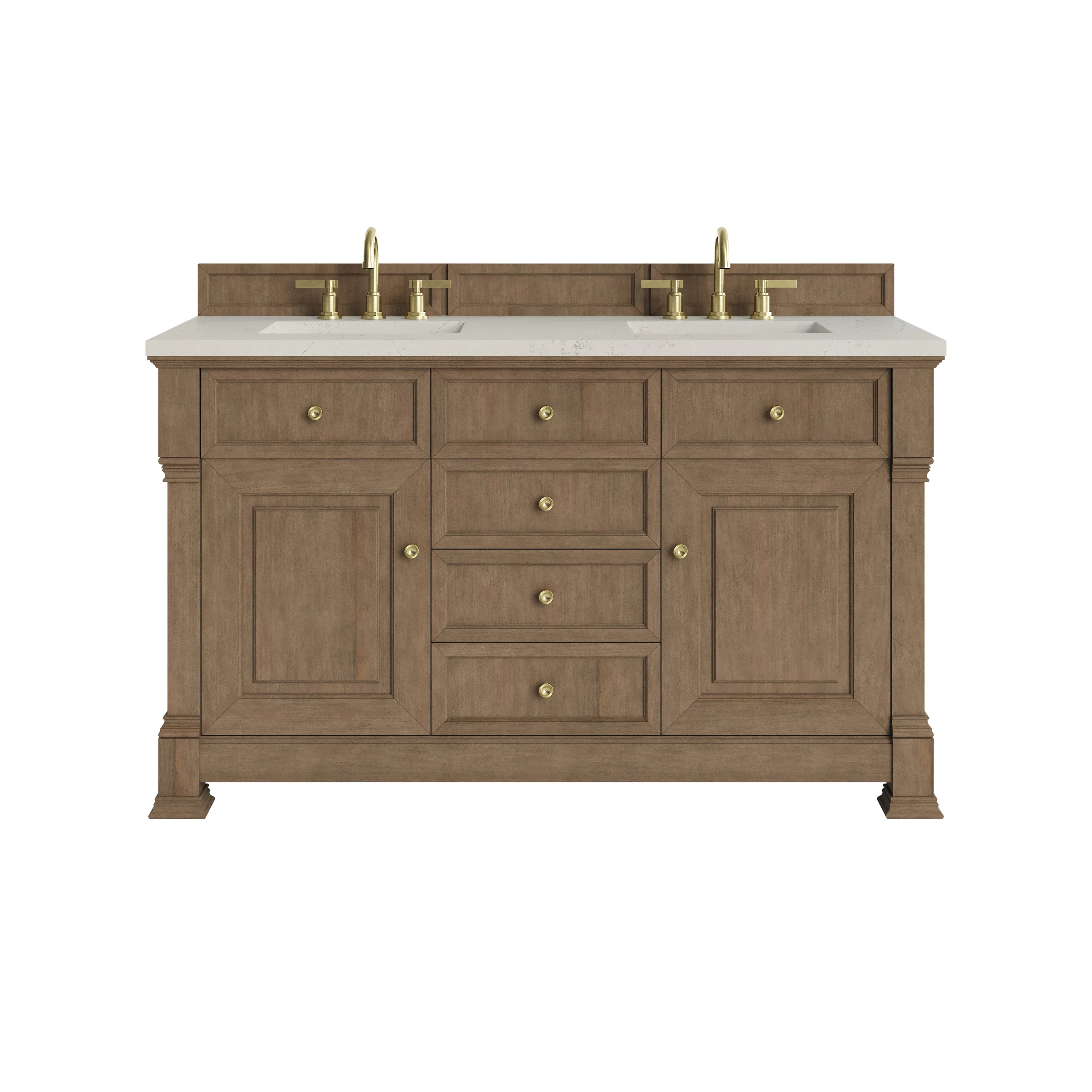 Brookfield 60" Double Vanity, Pecan, w/ 3 CM Siberian Silestone Top