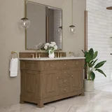 Brookfield 60" Double Vanity, Pecan, w/ 3 CM Siberian Silestone Top