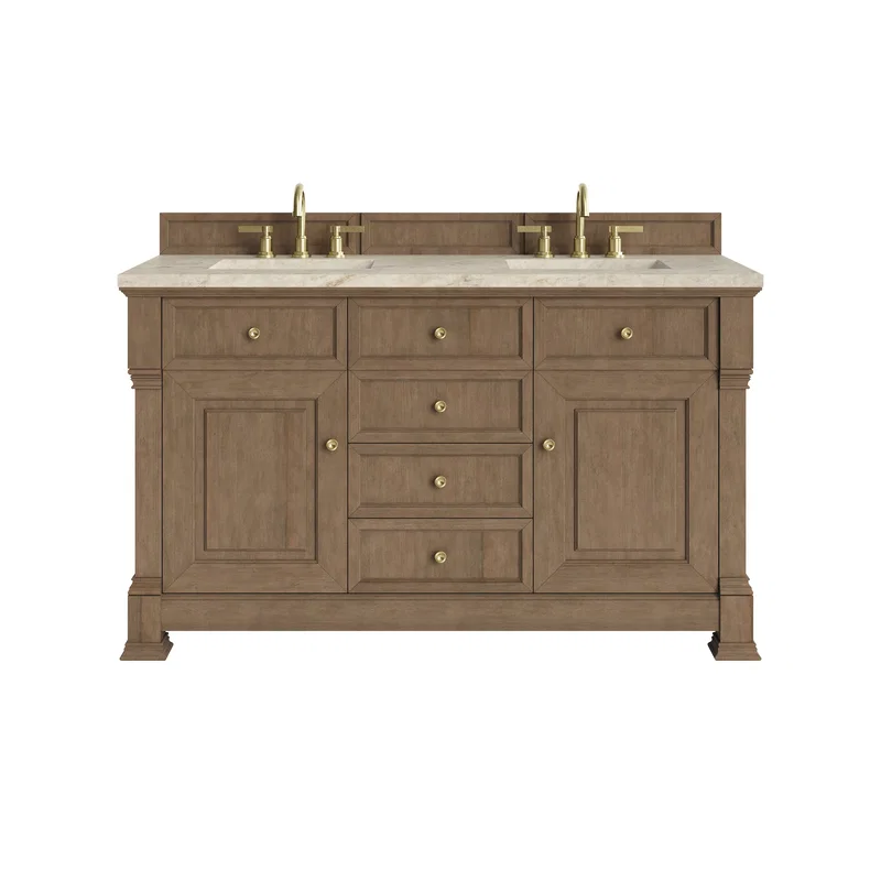 Brookfield 60" Double Vanity, Pecan, w/ 3 CM Tajnar Eclos Top