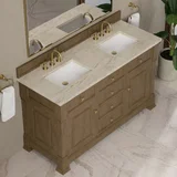 Brookfield 60" Double Vanity, Pecan, w/ 3 CM Tajnar Eclos Top