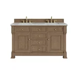 Brookfield 60" Double Vanity, Pecan w/ 3 CM Victorian Silver Silestone Top