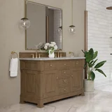 Brookfield 60" Double Vanity, Pecan w/ 3 CM Victorian Silver Silestone Top
