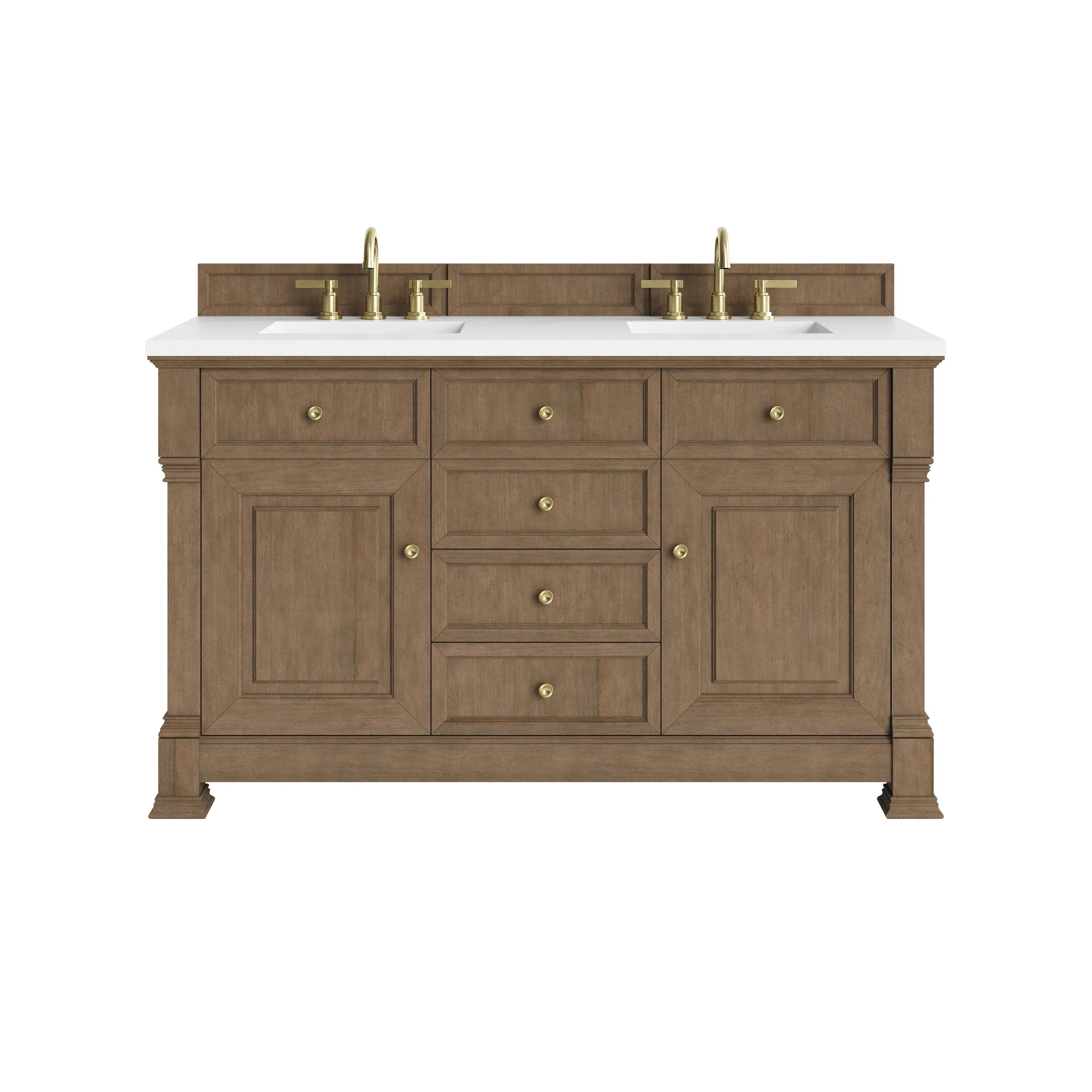 Brookfield 60" Double Vanity, Pecan, w/ 3 CM White Zeus Silestone  Top