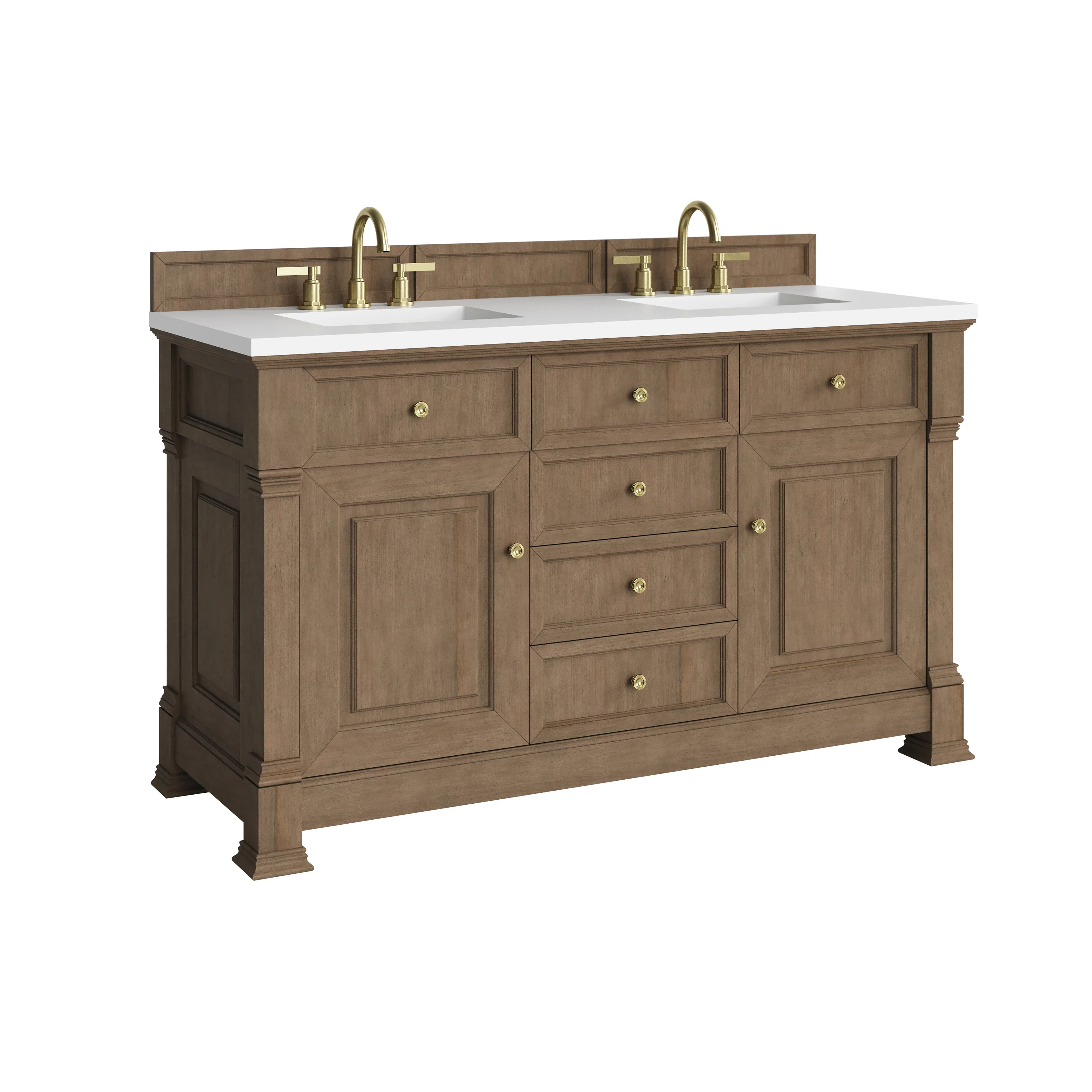 Brookfield 60" Double Vanity, Pecan, w/ 3 CM White Zeus Silestone  Top