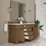 Brookfield 60" Double Vanity, Pecan, w/ 3 CM White Zeus Silestone  Top