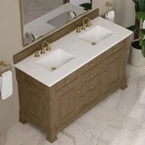 Brookfield 60" Double Vanity, Pecan, w/ 3 CM White Zeus Silestone  Top