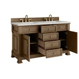 Brookfield 60" Double Vanity, Pecan w/3 CM Eternal Jasmine Pearl Silestone Top w/FreePower Wireless Charger