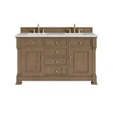 Brookfield 60" Double Vanity, Pecan w/ 3 CM Ethereal Noctis Silestone  Top w/FreePower Wireless Charger