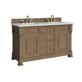 Brookfield 60" Double Vanity, Pecan w/ 3 CM Ethereal Noctis Silestone  Top w/FreePower Wireless Charger