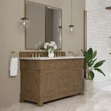 Brookfield 60" Double Vanity, Pecan w/ 3 CM Ethereal Noctis Silestone  Top w/FreePower Wireless Charger