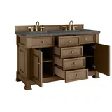 Brookfield 60" Double Vanity, Pecan w/ 3 CM Parisien Bleu Silestone Top w/FreePower Wireless Charger