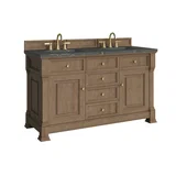 Brookfield 60" Double Vanity, Pecan w/ 3 CM Parisien Bleu Silestone Top w/FreePower Wireless Charger