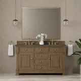Brookfield 60" Double Vanity, Pecan w/ 3 CM Parisien Bleu Silestone Top w/FreePower Wireless Charger