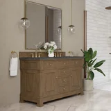 Brookfield 60" Double Vanity, Pecan w/ 3 CM Parisien Bleu Silestone Top w/FreePower Wireless Charger