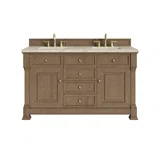 Brookfield 60" Double Vanity, Pecan, w/ 3 CM Tajnar Eclos Top w/FreePower Wireless Charger