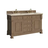 Brookfield 60" Double Vanity, Pecan, w/ 3 CM Tajnar Eclos Top w/FreePower Wireless Charger