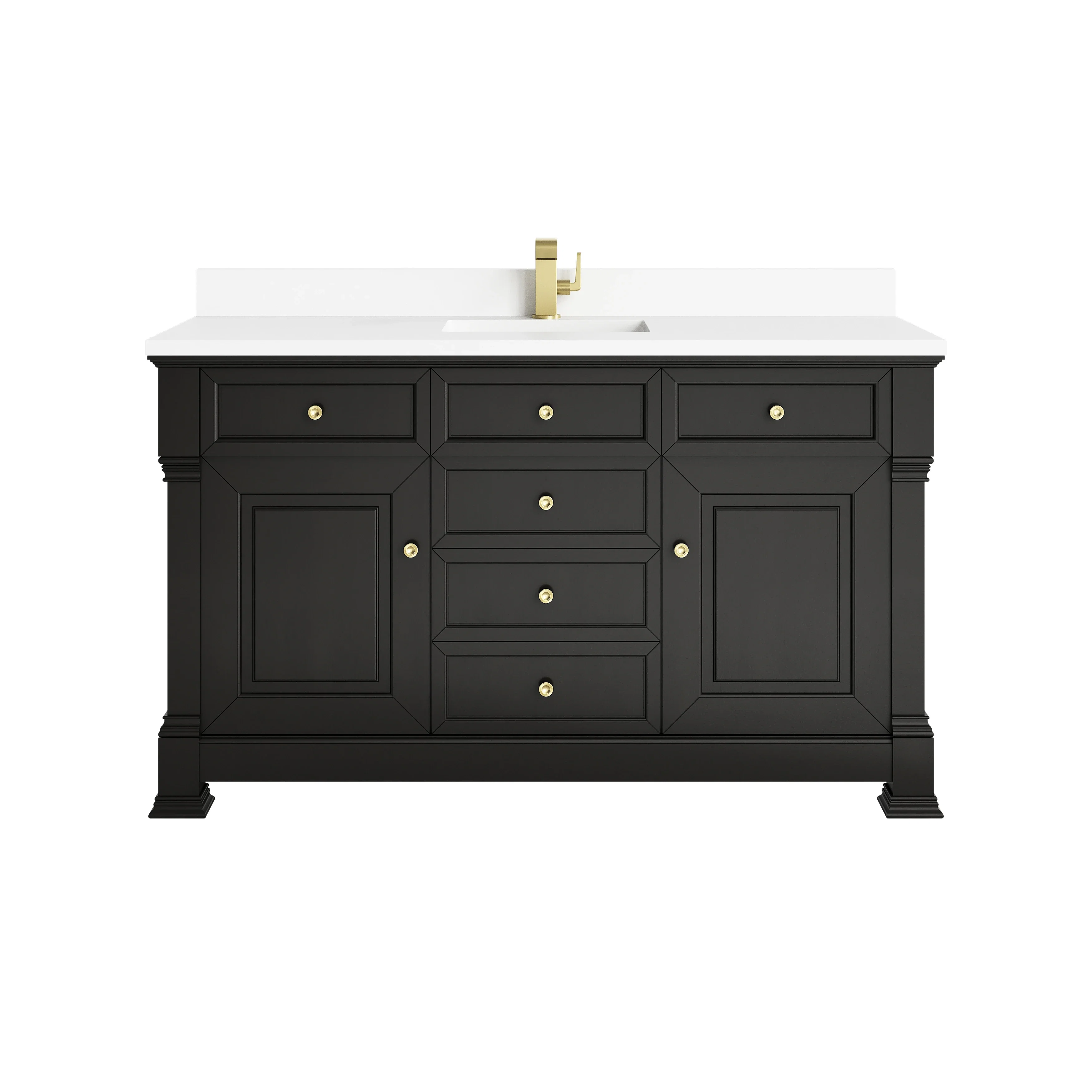 Brookfield 60" Single Vanity, Black Onyx w/ Single Hole 3 CM White Zeus Silestone Top & Backsplash