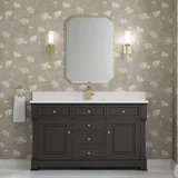 Brookfield 60" Single Vanity, Black Onyx w/ Single Hole 3 CM White Zeus Silestone Top & Backsplash