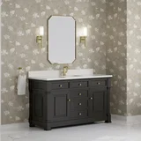 Brookfield 60" Single Vanity, Black Onyx w/ Single Hole 3 CM White Zeus Silestone Top & Backsplash