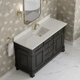 Brookfield 60" Single Vanity, Black Onyx w/ Single Hole 3 CM White Zeus Silestone Top & Backsplash