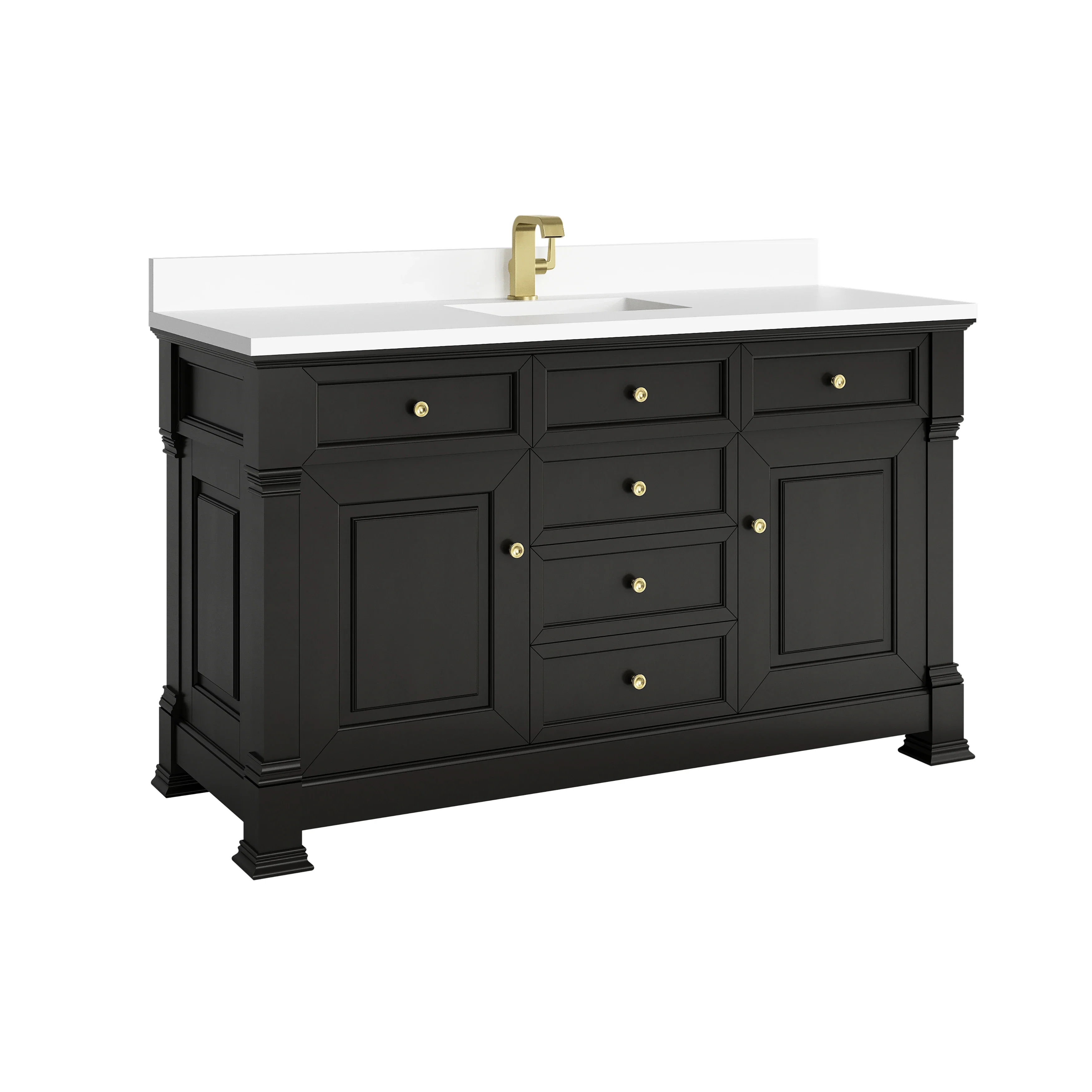 Brookfield 60" Single Vanity, Black Onyx w/ Single Hole 3 CM White Zeus Silestone Top & Backsplash