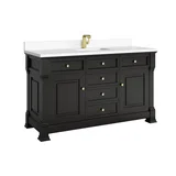 Brookfield 60" Single Vanity, Black Onyx w/ Single Hole 3 CM White Zeus Silestone Top & Backsplash
