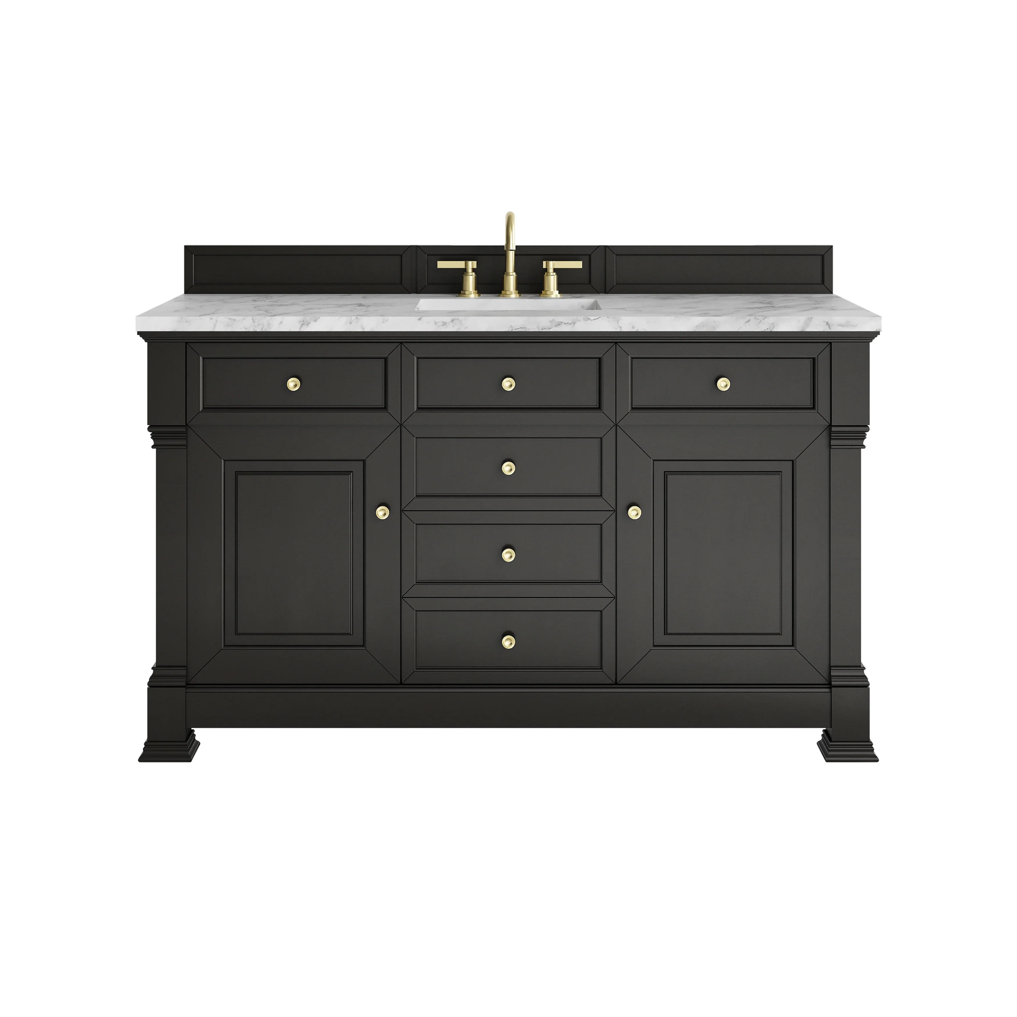 Brookfield 60" Single Vanity, Black Onyx w/3 CM Carrara White Marble Top