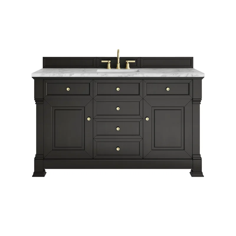 Brookfield 60" Single Vanity, Black Onyx w/3 CM Carrara White Marble Top