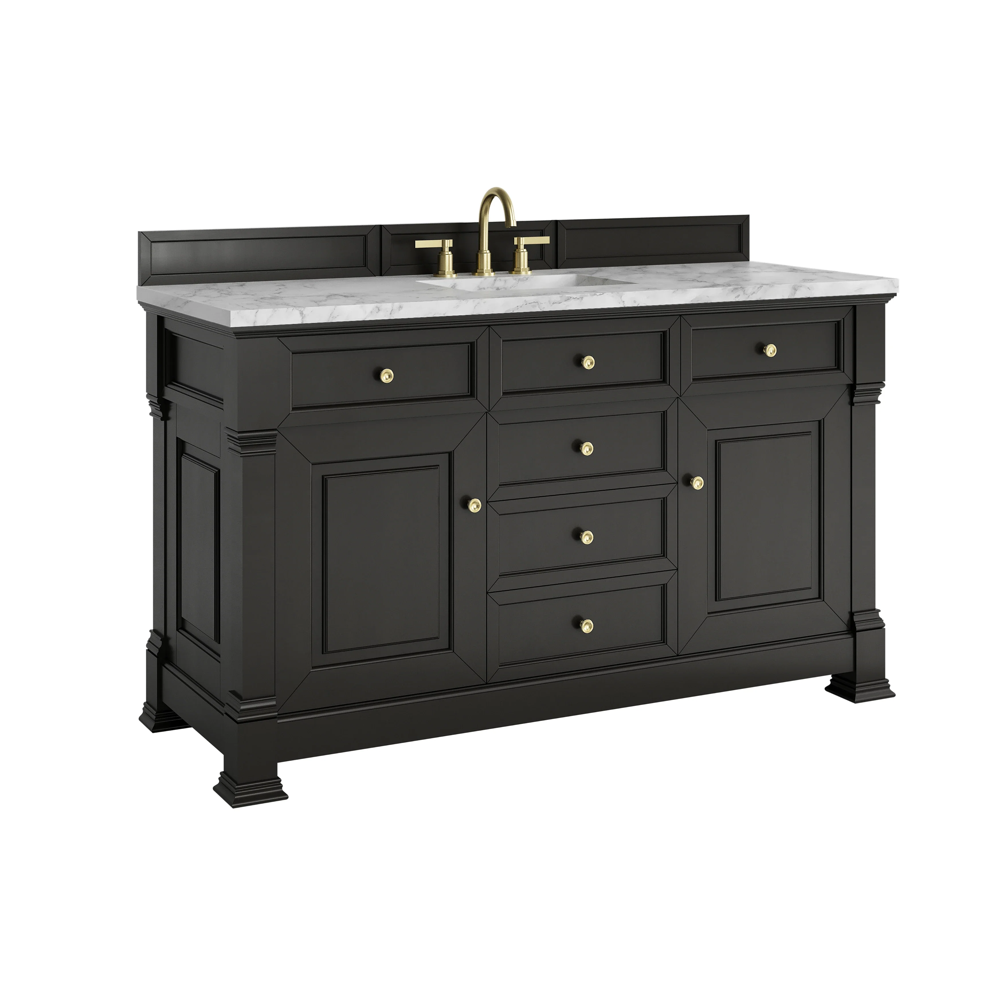 Brookfield 60" Single Vanity, Black Onyx w/3 CM Carrara White Marble Top