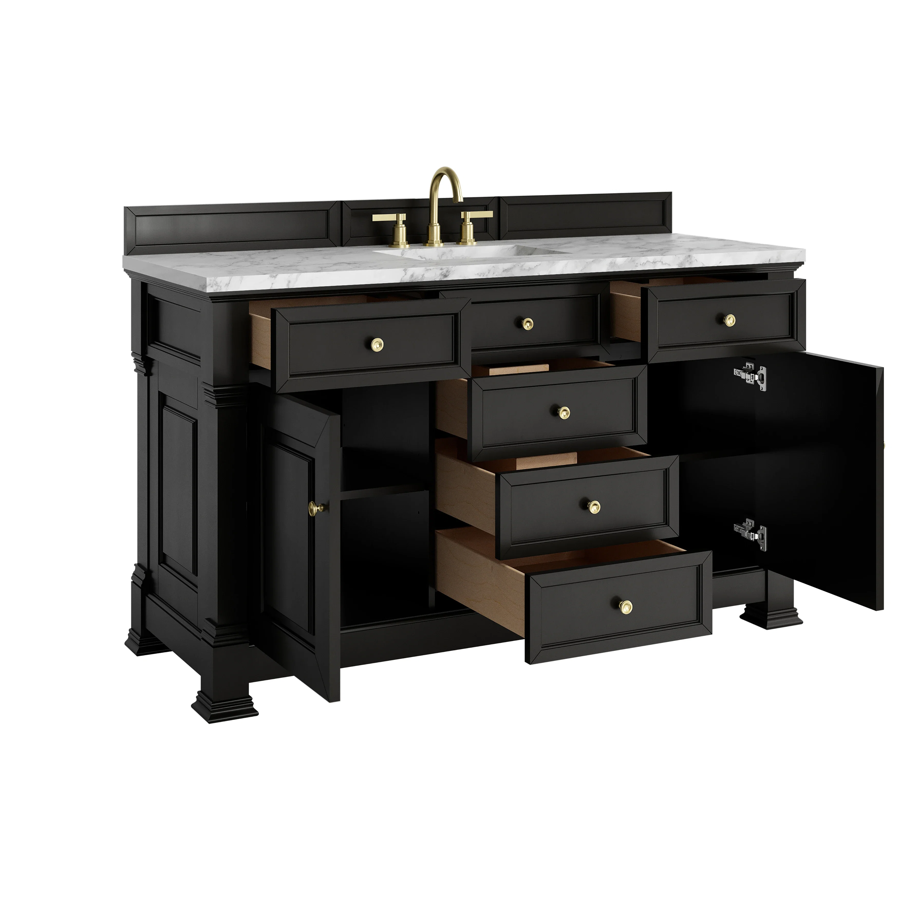 Brookfield 60" Single Vanity, Black Onyx w/3 CM Carrara White Marble Top
