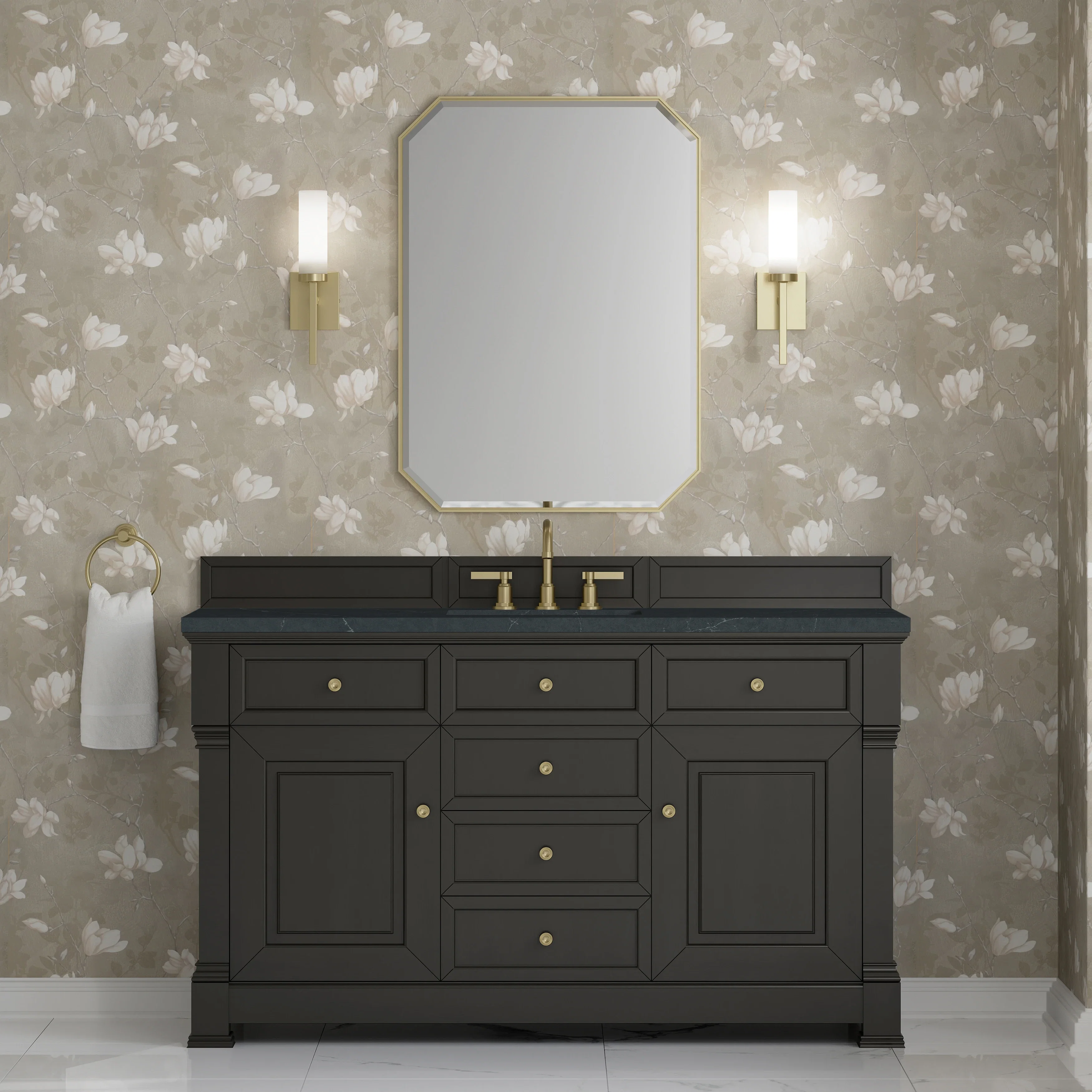 Brookfield 60" Single Vanity, Black Onyx w/3 CM Charcoal Soapstone Silestone Top