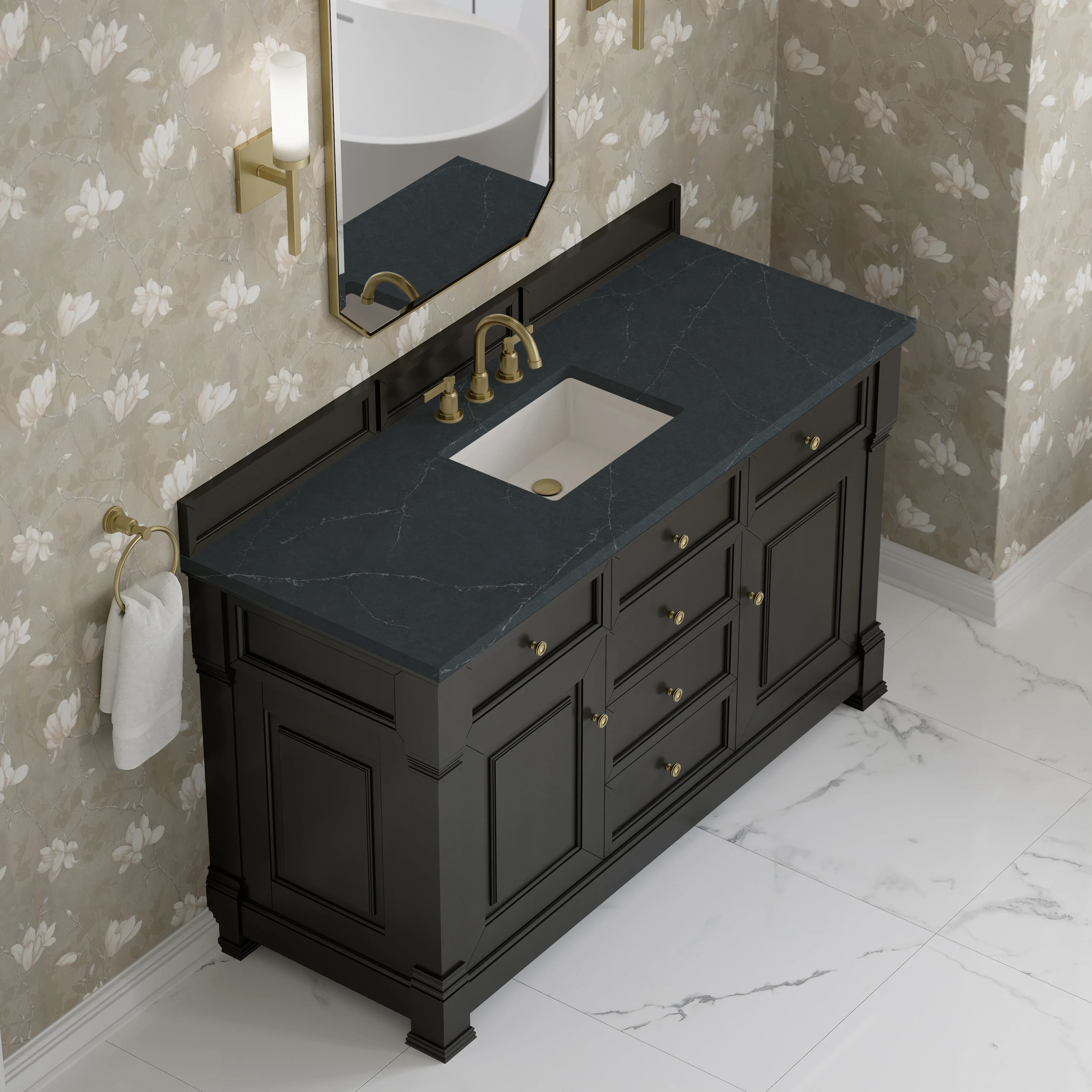 Brookfield 60" Single Vanity, Black Onyx w/3 CM Charcoal Soapstone Silestone Top