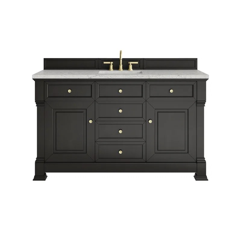 Brookfield 60" Single Vanity, Black Onyx w/3CM Eternal Jasmine Pearl Silestone Top